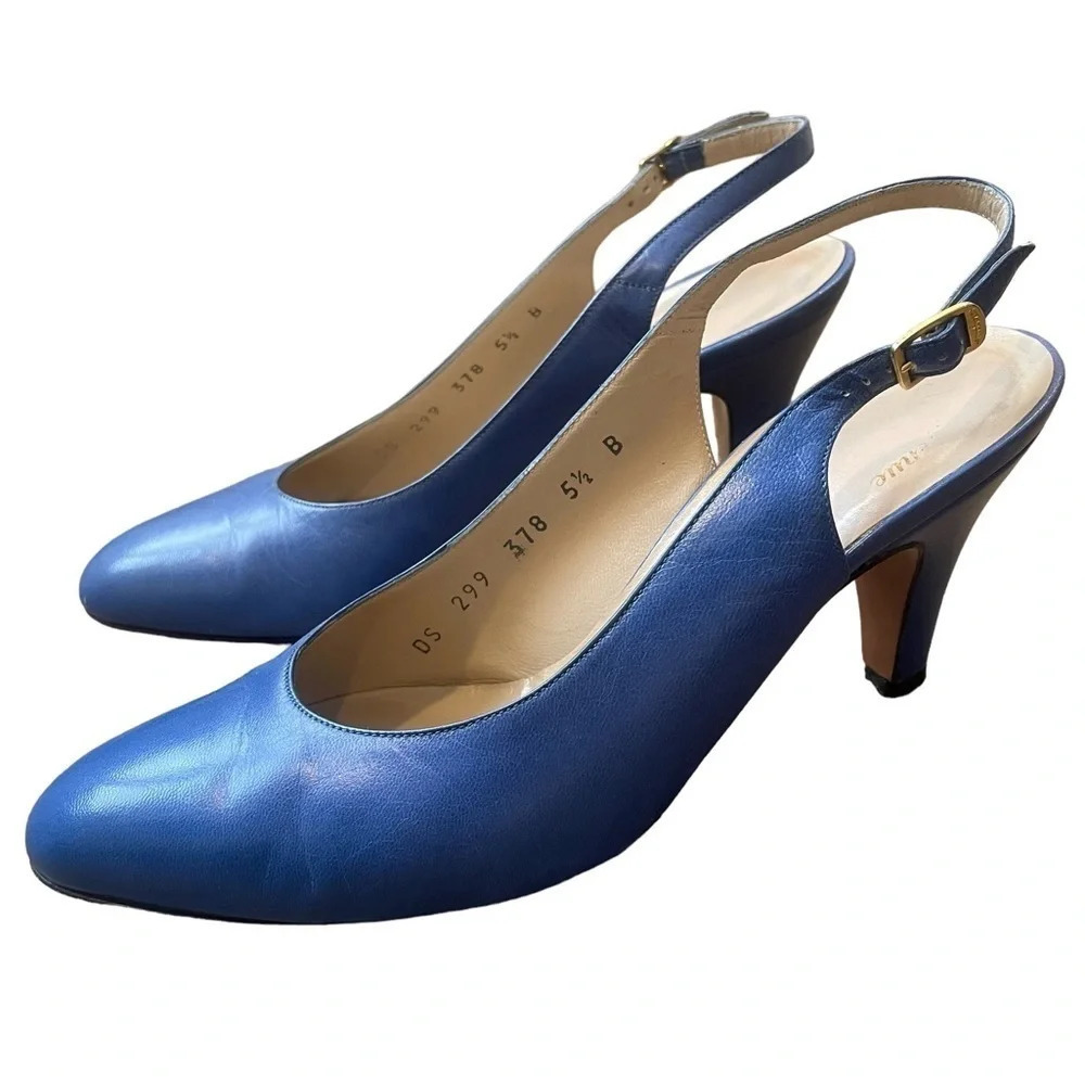 Salvatore Ferragamo Slingback Blue Leather Sandals 5.5 B